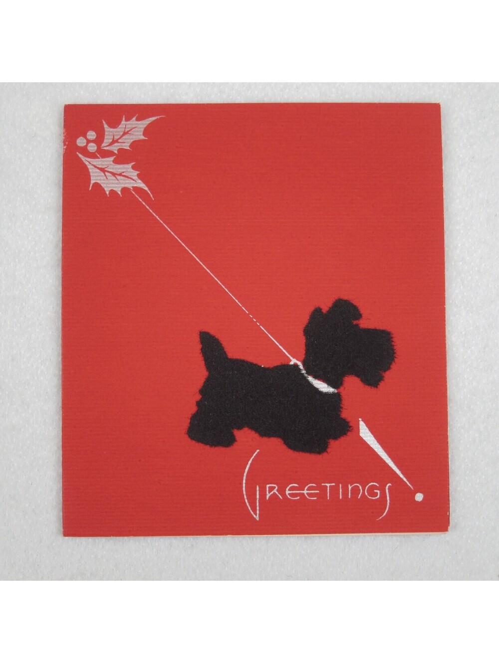 Vintage Art Deco Christmas Card Dog Black Scottish Terrier Scottie Scotty Velvet